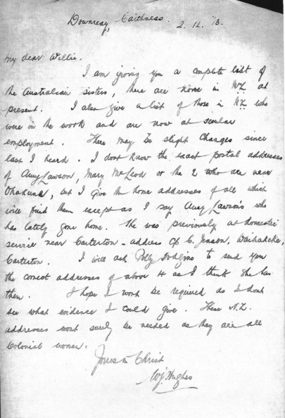 Hughes, Wm - Letter re: Sister Workers 1913 page 1  