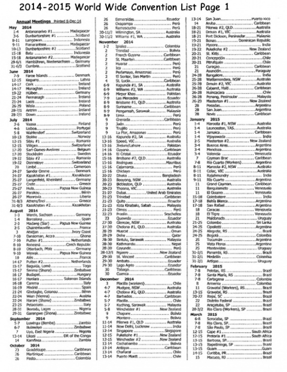 2014-2015 World Wide convention List Page 1