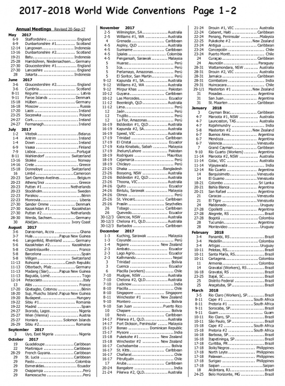 2017-18 World Wide Convention List page 1