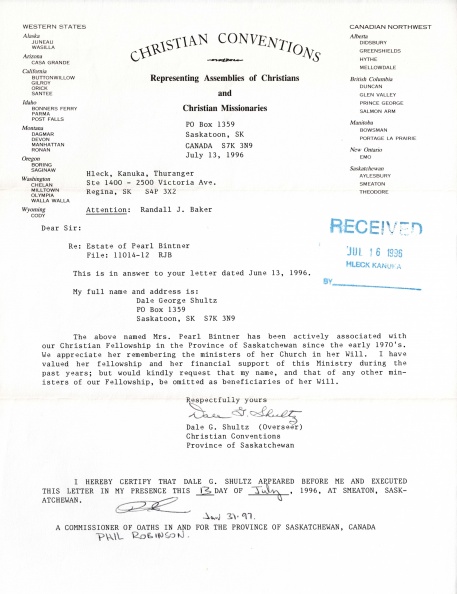 1996 Letterhead-Western US &amp; Canada  Shultz Dale