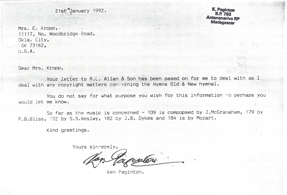 Hymn Letter - #1Ken Paginton