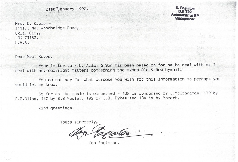 Hymn Letter - #1Ken Paginton