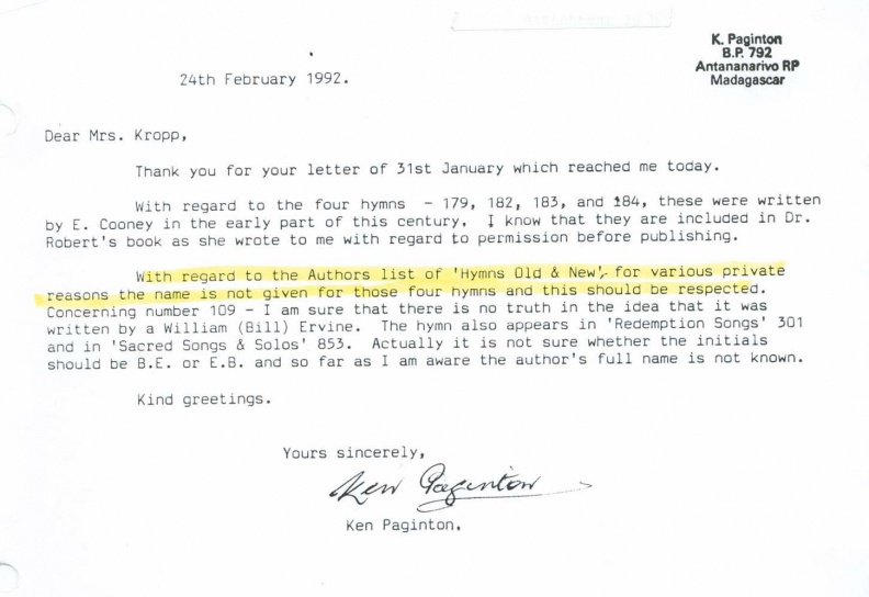 Hymn Letter #2 Ken Paginton