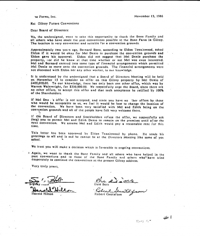 Sale of Gilroy Convention - Letter #1