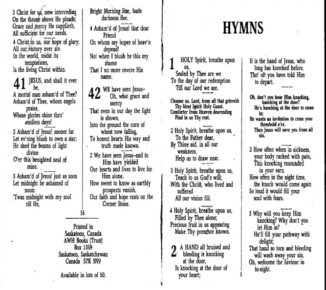 Hymns Leaflet Printed in Canada
