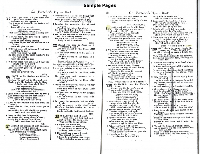 Go-Preacher Hymn Book-- Sample Pages