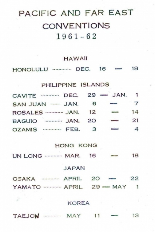 1961-62 Pacific &amp; Far East Convention List  
