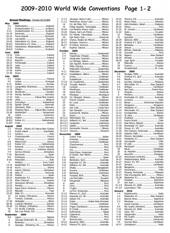 2009-10 World wide Convention List page 1