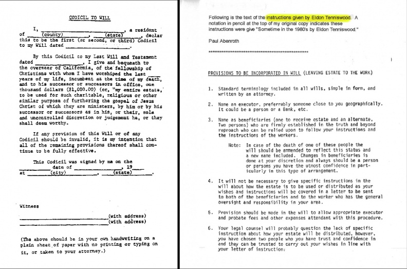 Will - Codicil. &amp; Estate plan