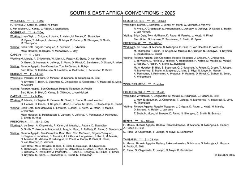 18 Africa 2025 Convention List